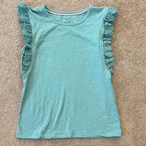 Girls Teal Sleeveless Top with Lace Trim